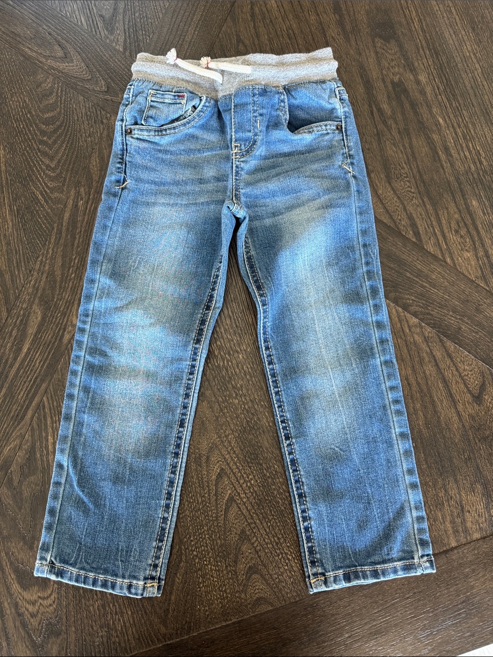 Cat & Jack Light Blue Straight Jeans with Gray Elastic Waistband